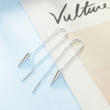 Tapered Long Chain Ear Line Earrings Silver Wire Thread Through The Ear
