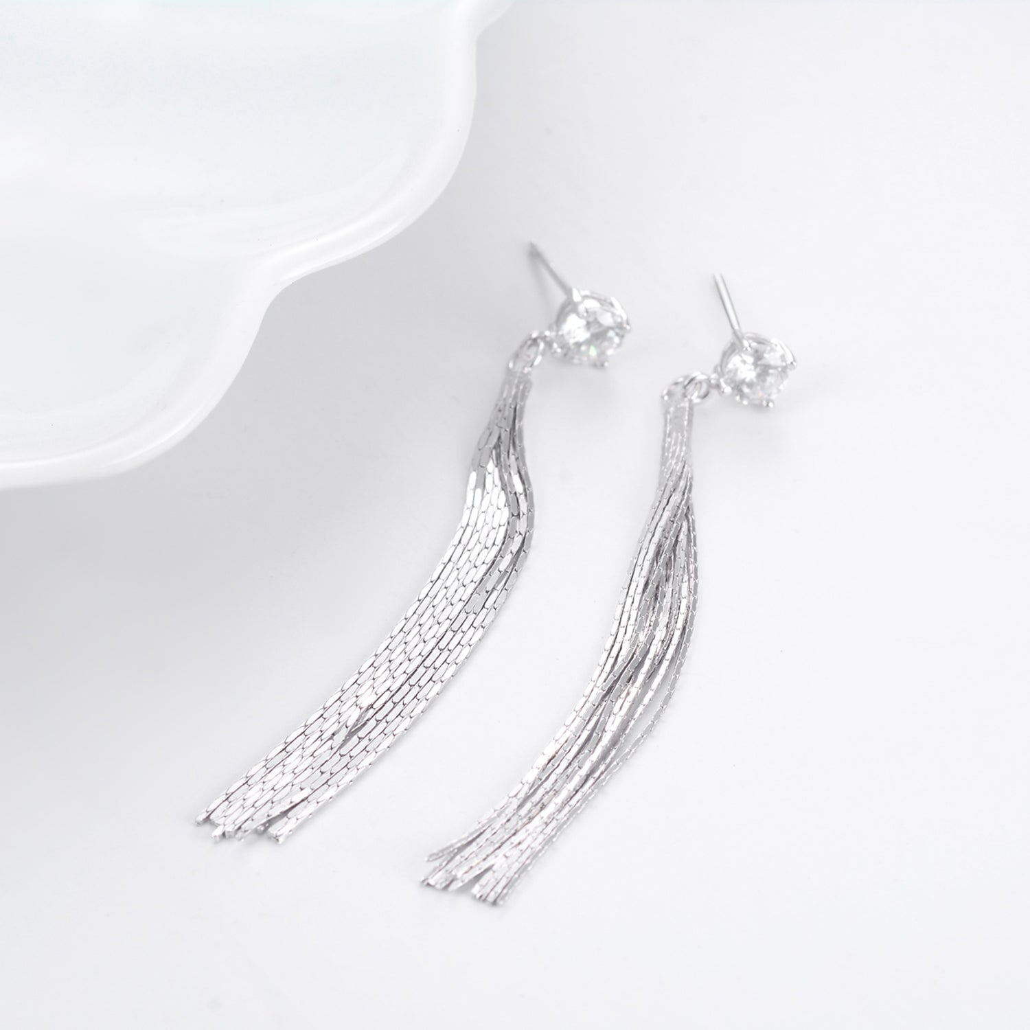 Tassel Earrings Long Fashionable Style for Women Party Silver Earrings