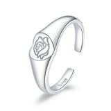 925 Sterling Silver Simple Engrave Rose Flower Open Finger Rings Fashion Engagement Jewelry For Women