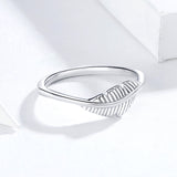 S925 Sterling Silver Feather Ring Oxidized Zircon Ring