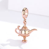 S925 sterling silver rose gold plated zircon Aladdin lamp Dangles Charms