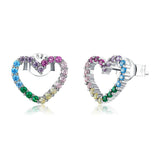 925 Sterling Silver Colorful Stone Heart Stud Earrings Precious Jewelry For Women