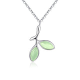925 Sterling Silver Green Leaves Delicate Opal Pendant Short Chain Bud Leaf Necklace
