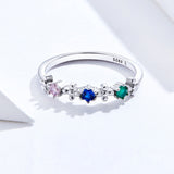 S925 Sterling silver white gold plated zircon ring dream rainbow silver ring