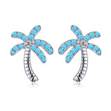 Coconut Shaped Blue Crystal Zircon Earrings S925 Sterling Silver Stud Earrings