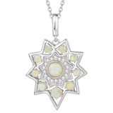 October Birthstone Yellow Gold Plated Sterling Silver Created Fire Opal Starburst Necklace Cubic Zirconia Statement Fine Jewelry for Women 16+2 inch Extender