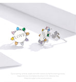 925 Sterling Silver Colorful Love Round Stud Earrings Precious Jewelry For Women