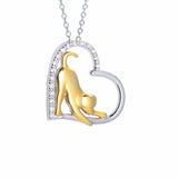 Zirconia Dog Heart Necklace Silver Double Color Charms Necklace