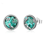 Authentic 925 Sterling Silver Ocean Tropical Fish Stud Earrings for Women Green CZ Sterling Silver Jewelry Gift