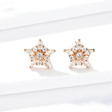 925 Sterling Silver Dazzling Flower Stud Earrings for Women Statement Wedding Jewelry