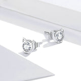 925 Sterling Silver Cute Cat Stone Stud Earrings Precious Jewelry For Women