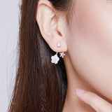 White Pure Shell Flower Stud Earrings for Women Authentic 925 Sterling Silver Flower Korean Style Jewelry