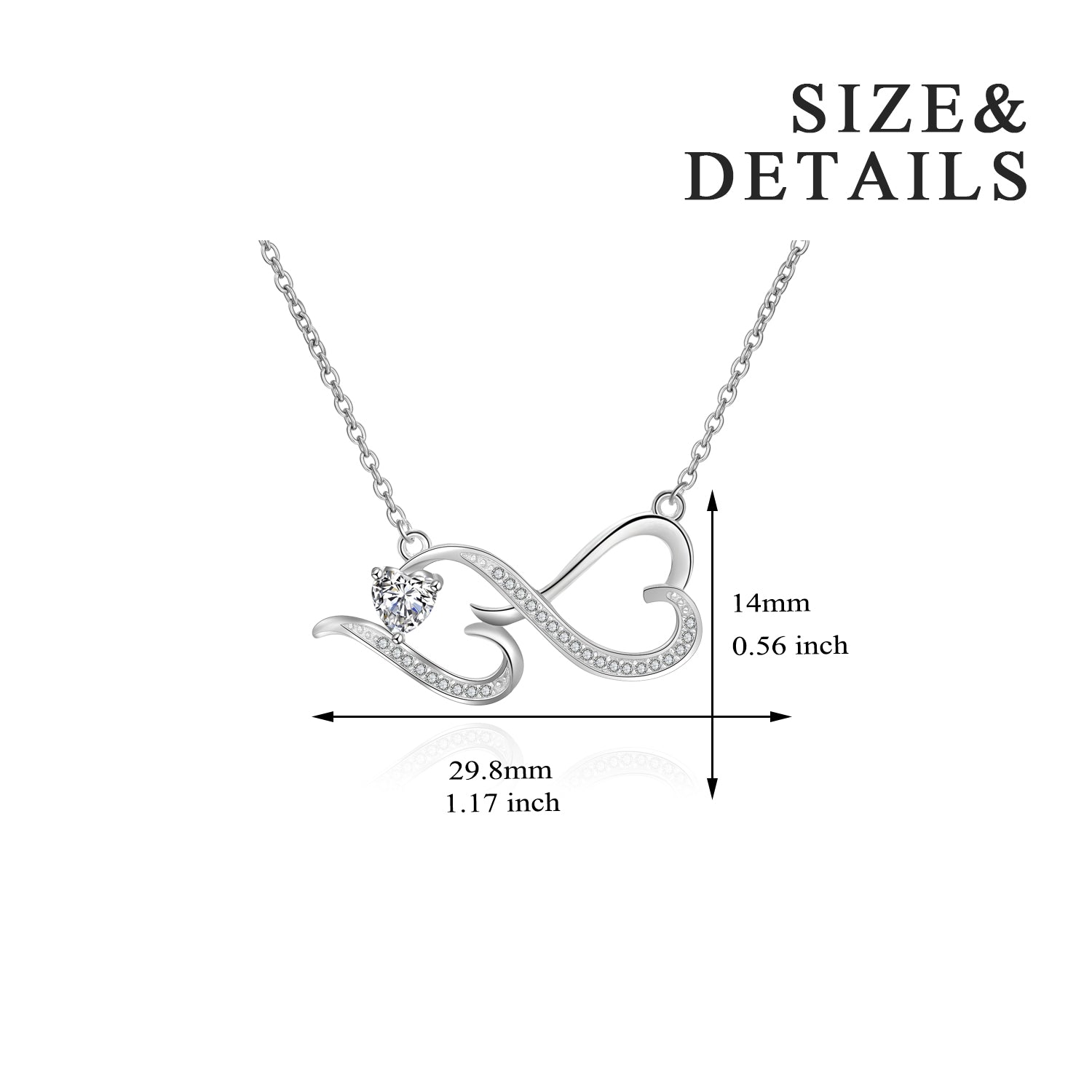 Number Eight Pendant Double Loving Heart Beautiful Zircon Setting Necklace