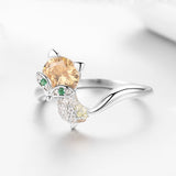 S925 sterling silver small fox ring White Gold Plated cubic zirconia ring