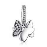 Butterfly Fairy White Murano Glass & Pave Cubic Zirconia Dangles Charm