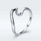 S925 Sterling Silver Wave Ring Oxidized Cubic Zirconia Ring
