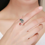 S925 Sterling Silver Resting Ladybug Ring Oxidized Dripping Zircon Ring