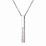 925 Sterling Silver Personalized 3D Engraved Bar Necklace Adjustable 16”-20”