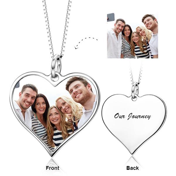 925 Sterling Silver Love Heart Personalized Color Photo Necklace