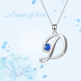 New Design Letter Simple D Necklace with Blue Cubic Zirconia Stone