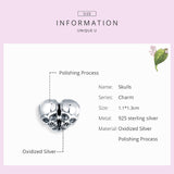 925 Sterling Silver Cute Skulls Heart-shape Charm For DIY Bracelet Precious Jewelry For Women
