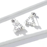 Geometric Pearl Stud Earrings for Women Triangle Shape 925 Sterling Silver Korean Fashion Jewelry Accessories