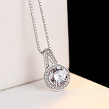 925 Sterling Silver Round Zircon Necklace Pendant  jewelry for women