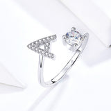 S925 sterling silver rings letter A cubic zirconia ring