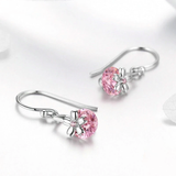925 Sterling Silver Sakura Pink Flower Cubic Zircon Drop Earrings Women Female Wedding Jewelry