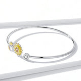 Genuine 925 Sterling Silver Gold Color Adjustable Sunflower Cuff Bangle Bracelet For Women Fine Jewelry