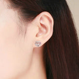 Genuine 925 Sterling Silver Romantic Rose Flower Stud Earrings for Women Pink CZ Fine Sterling Silver Jewelry
