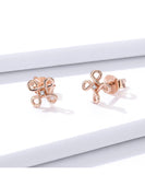925 Sterling Silver Beautiful Rose Gold Color Knot Stud Earrings Precious Jewelry For Women