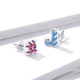 Authentic 925 Sterling Silver Colorful Tetris Childhood Game Stud Earrings for Women Anti-allergy Silver Jewelry