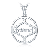 925 Sterling Silver Friendship Hollow Out Letter Friend Round Pendant Fashion Men And Women  Not Include A Chain