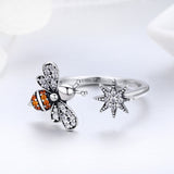 S925 Sterling Silver Bee Story Ring Oxidized Zircon Ring