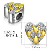 Soulmate 925 Sterling Silver Gold Plated Puzzle Pattern Heart Shape Bead Charms with Twinkling Cubic Zirconias Gifts for Women