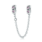 Silver Pink Heart Safety Chain Stopper Charm