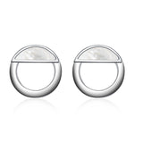 Silver Geometric Round Stamp Pierced Design Women Lady Earrings