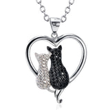 Two Cat And Heart Pendant Necklace With CZ New Design 925 Sterling Silver