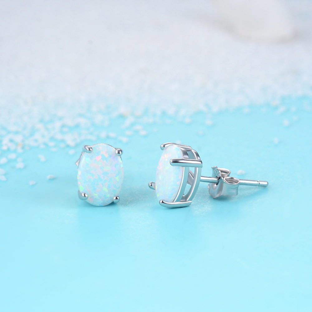 New Jewellery Fashion Oval Opal Stone Earrings Silver Design