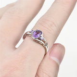 925 Sterling Silver Natural Amethyst and Cubic Zircon Rings With Rhodium Plating