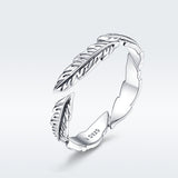 S925 sterling silver feather ring white gold plated ring