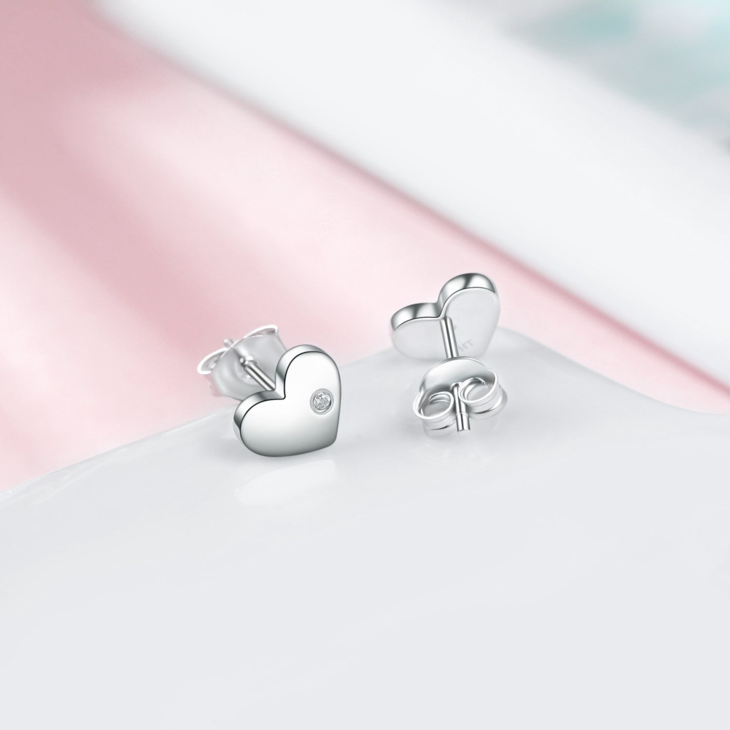 Cute Cubic Zircon Love Heart Shape Stud Earrings for Wife Gift