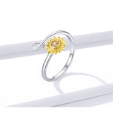 925 Sterling Silver Beautiful Sunflower Open Finger Rings Fine Jewelry For Women