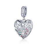  silver white gold plated zircon heart dangle charms