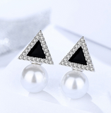 S925 sterling silver jewelry female European and American temperament wild micro-set diamond bead geometric triangle earrings