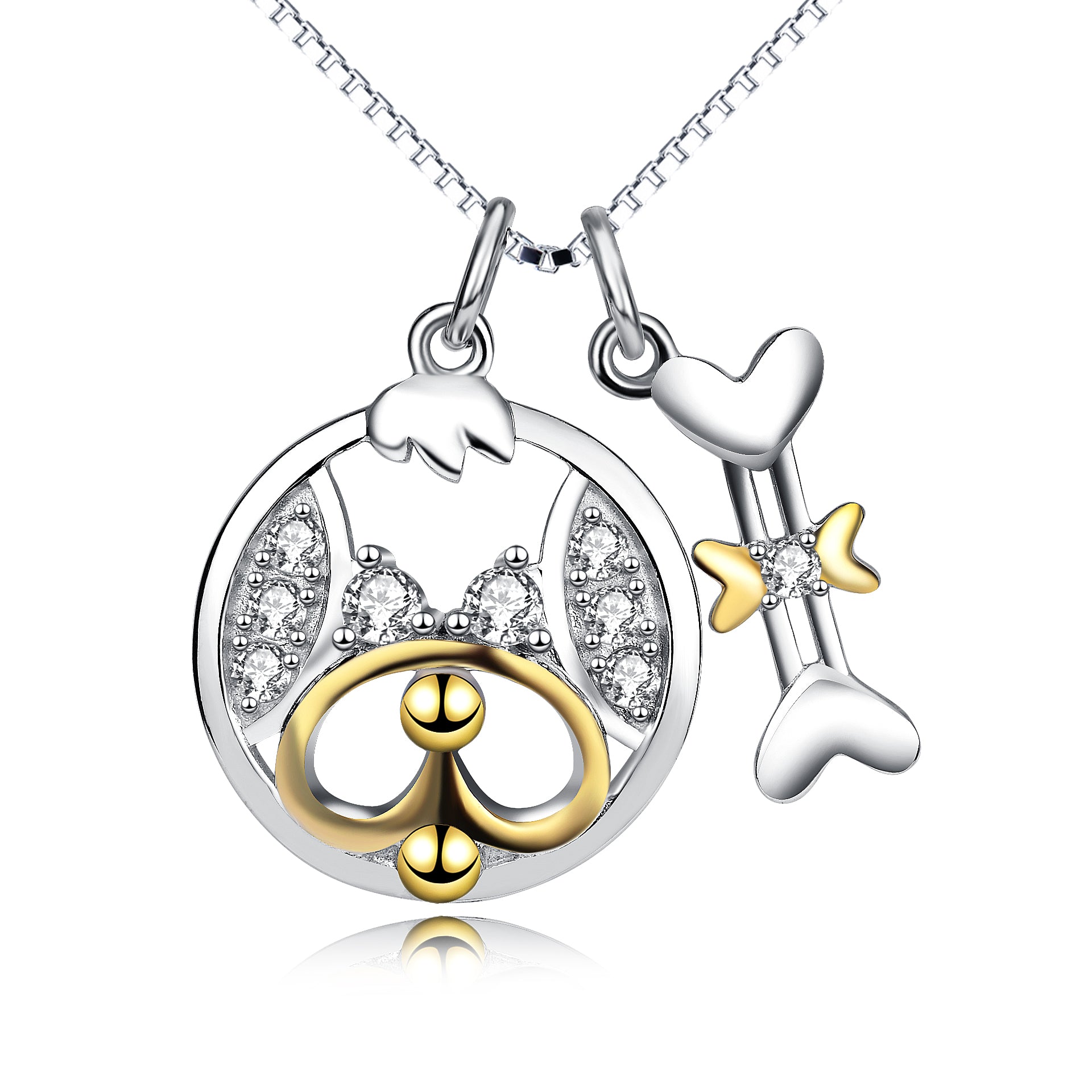 Dog and Bone Necklace With Full Zirconia Silver Necklace for women