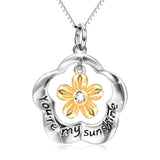 You Are My Sunshine Necklace Silver Flower Design Necklace