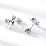 Sterling Silver Elegant Alpaca with Rose Gold Plated love heart Stud Earring Animal Jewelry gift for Women