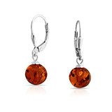 Simple Honey Amber Round Leverback Drop Ball Earrings For Women 925 Sterling Silver